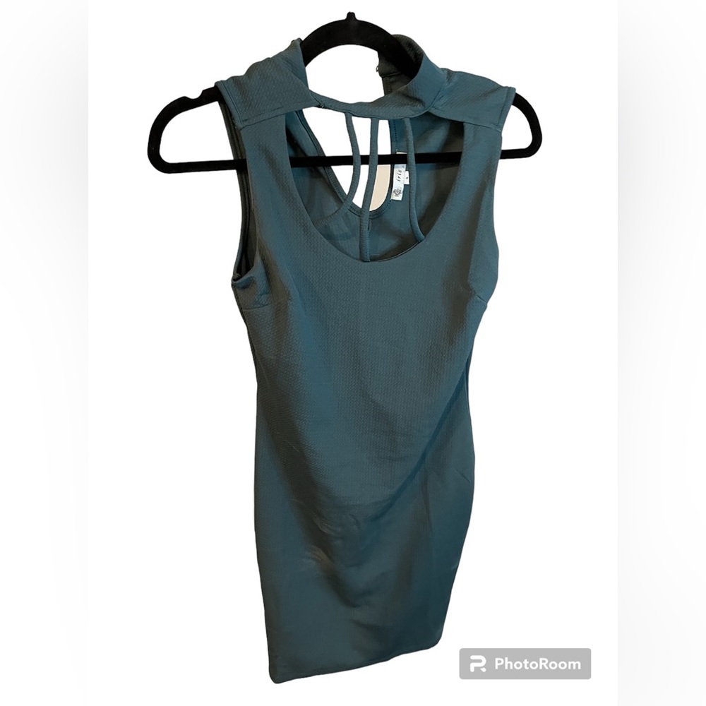 Teal dress.